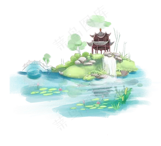 山亭楼台水彩