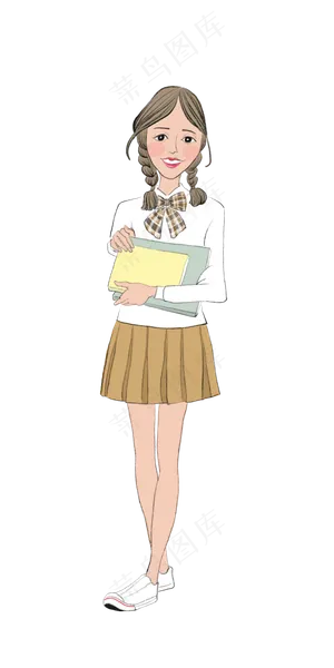 抱着书的女高中生