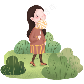 春天吃着棒棒糖的女生在户外散步