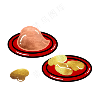 春节喜庆装饰金元宝寿桃,免抠元素