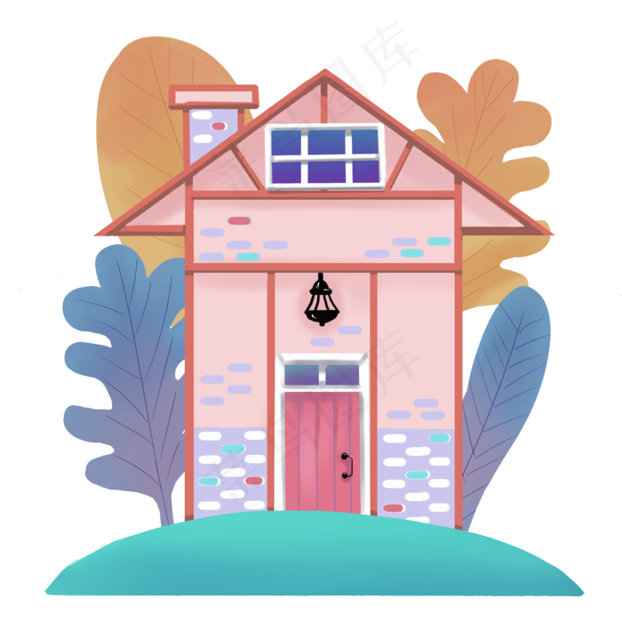 粉色小房子卡通插画