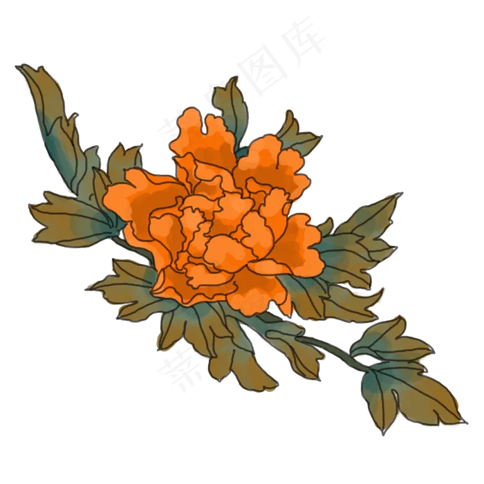 中国风手绘花卉插图,免抠元素(3000*3000px 300 dpi )psd模版下载