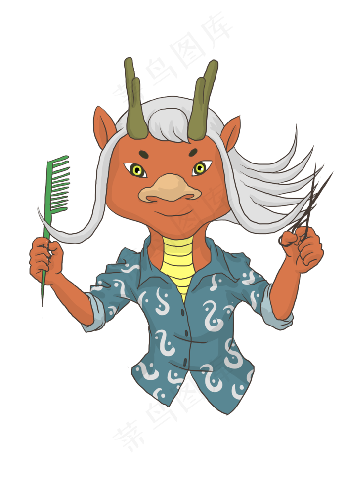 龙抬头红色帅气的理发龙,免抠元素