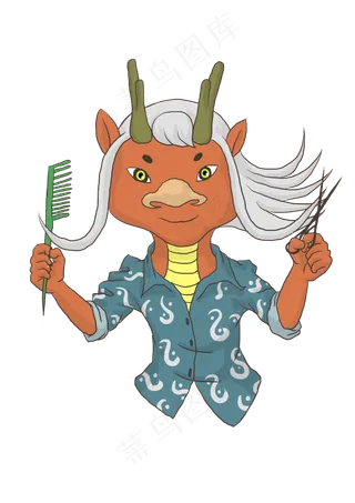 龙抬头红色帅气的理发龙,免抠元素