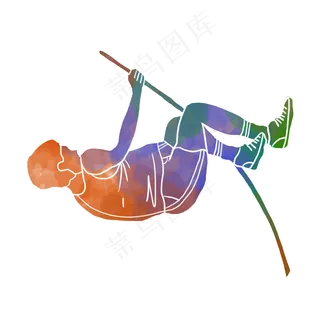 水彩运动跳高运动员