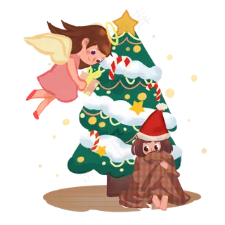 小天使圣诞节送礼物,免抠元素