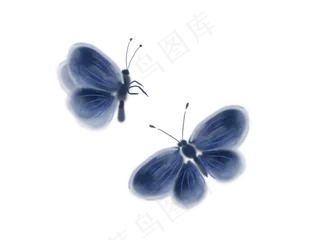 手绘古风蓝色蝴蝶,免抠元素