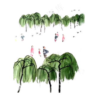 节气绿柳清明踏青春游农历祭祖PNG,免抠元素