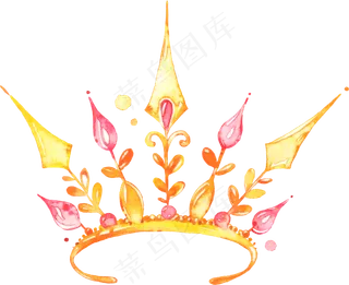 水彩手绘公主金色皇冠