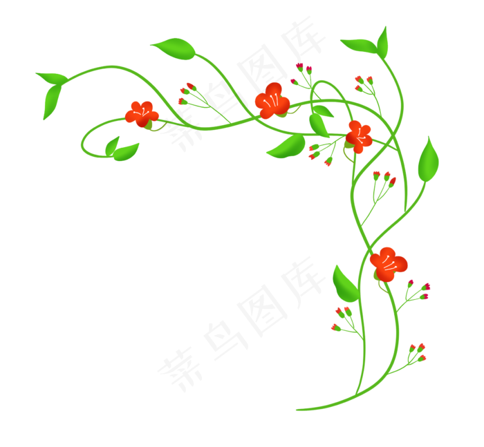 绿叶花藤边框插画,免抠元素