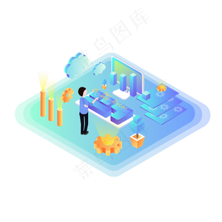2.5D等距立体电脑商务办公场景元�,免抠元素