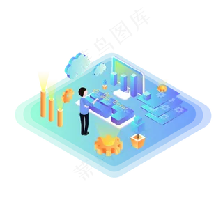 2.5D等距立体电脑商务办公场景元�,免抠元素