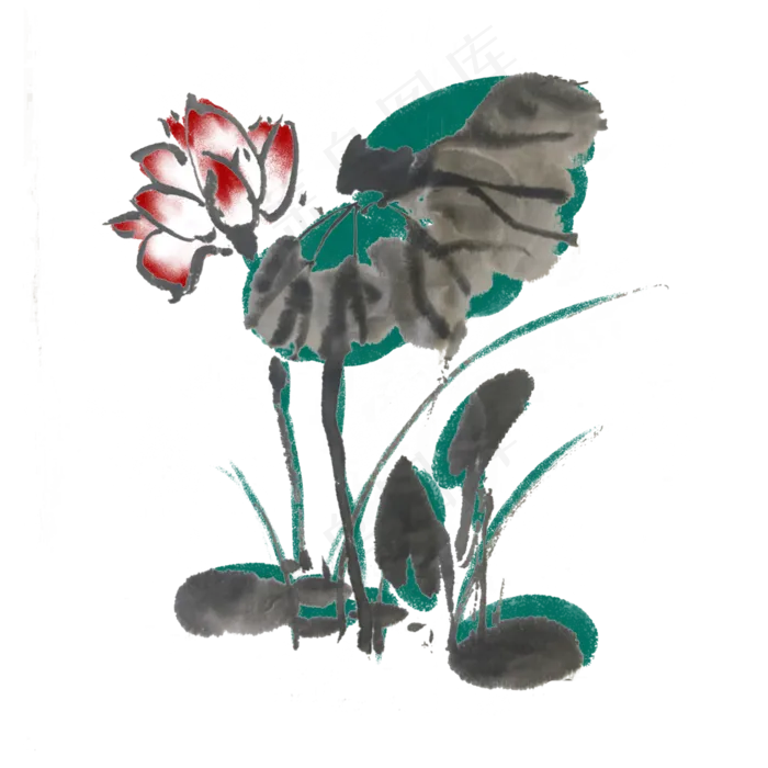 夏季手绘荷花水墨(4000X4000(DPI:300))psd模版下载