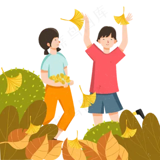 立秋银杏树叶人物,免抠元素