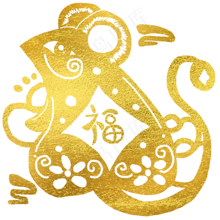 2020鼠年烫金福字老鼠,免抠元素(2000X2000(DPI:299))psd模版下载