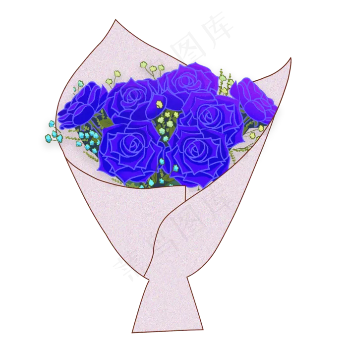 手绘装饰情人节蓝色妖姬花束(2000X2000(DPI:300))psd模版下载