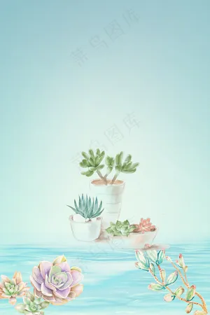 手绘清新多肉植物