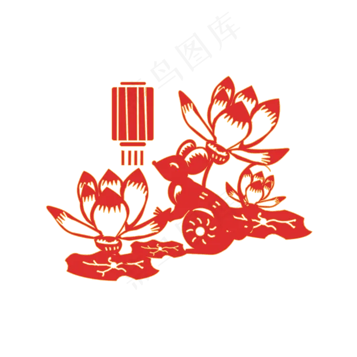 鼠年荷花剪纸,免抠元素(2000X2000(DPI:300))psd模版下载