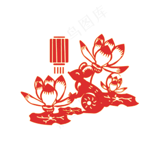 鼠年荷花剪纸,免抠元素