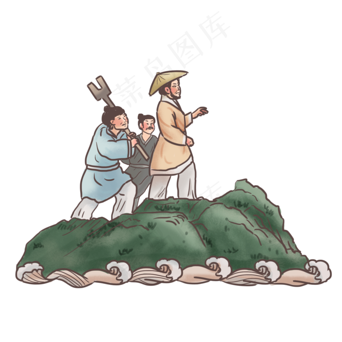 手绘神话故事人物大禹治水,免抠元素(2000*2000px 300 dpi )psd模版下载