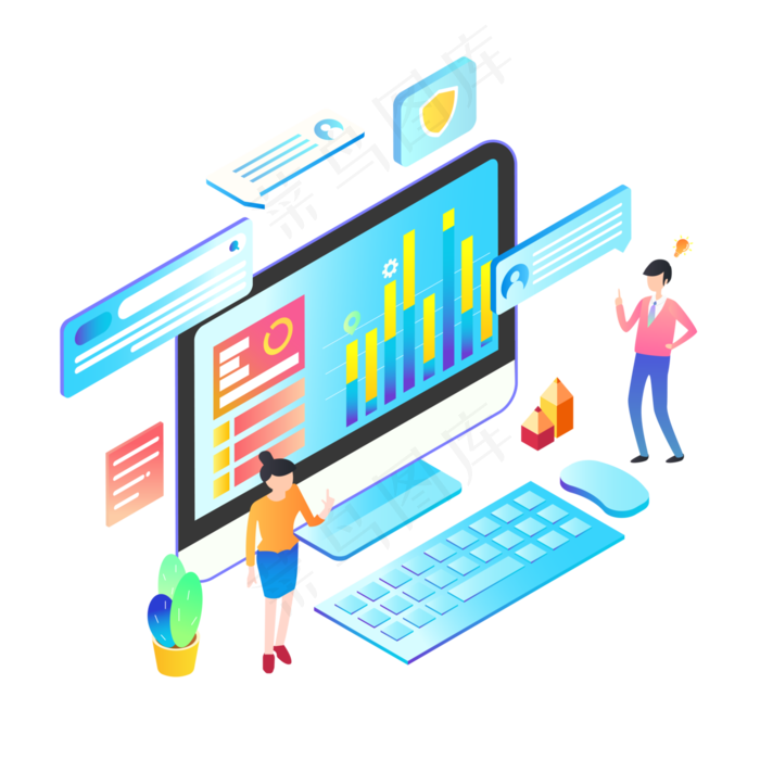 25D商务办公多彩可商用电脑元素,免抠元素