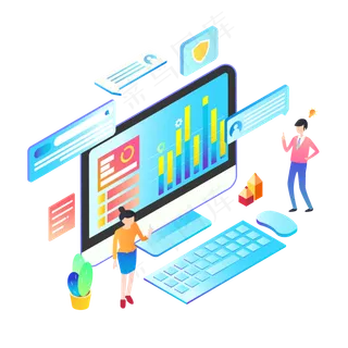 25D商务办公多彩可商用电脑元素,免抠元素