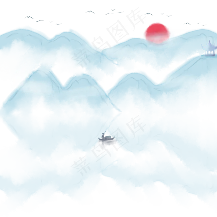 卡通手绘中国风山水(2000X2000(DPI:300))psd模版下载