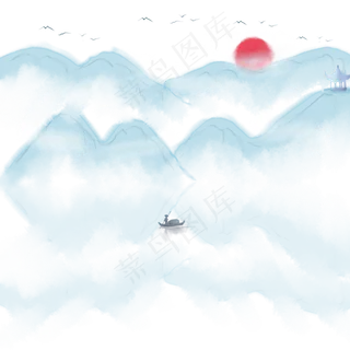 卡通手绘中国风山水