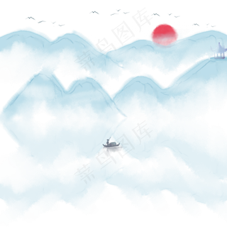 卡通手绘中国风山水