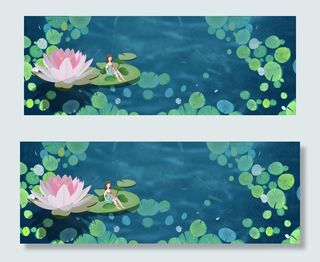 荷塘荷叶上的小女孩