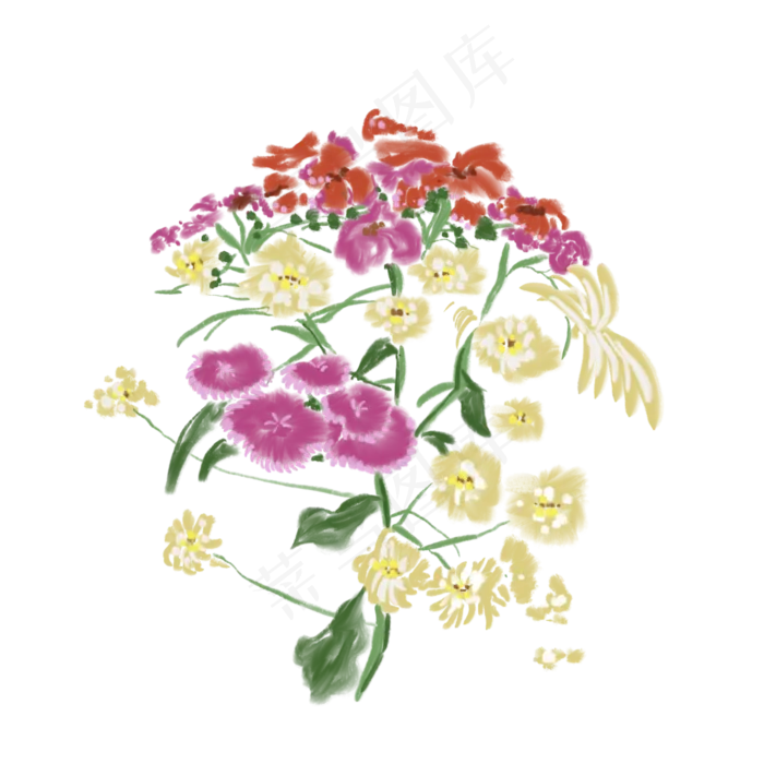 彩色花束新鲜花朵绘画(2000X2000(DPI:132))psd模版下载