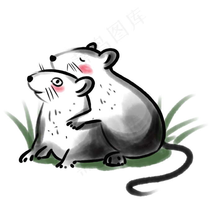 水墨风鼠年形象,免抠元素