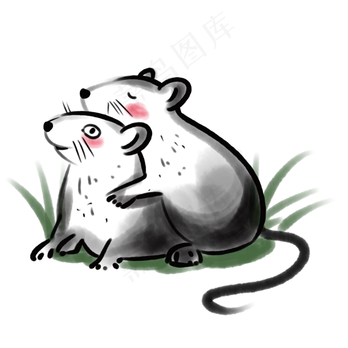 水墨风鼠年形象,免抠元素(2000X2000(DPI:300))psd模版下载