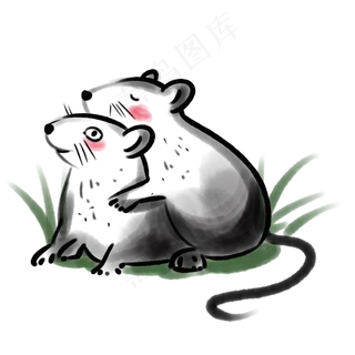 水墨风鼠年形象,免抠元素