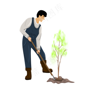 植树节劳动人物,免抠元素