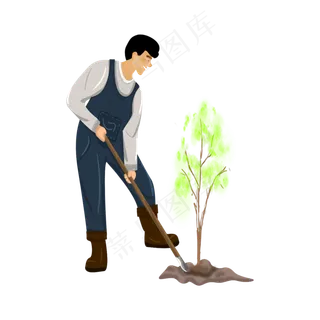 植树节劳动人物,免抠元素