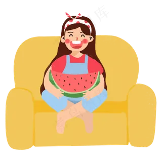 夏季坐在沙发上吃西瓜的女孩