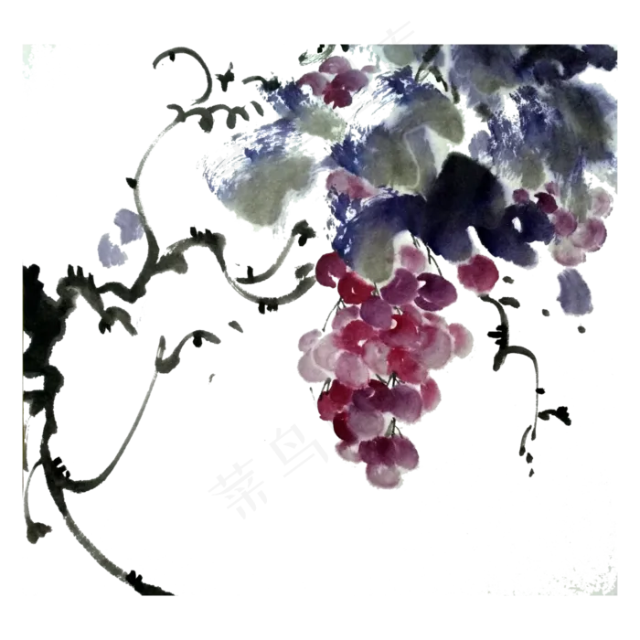 葡萄提子紫色水晶水果国画水墨P(3000X3000(DPI:300))psd模版下载