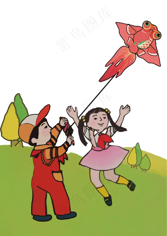 放风筝郊游春游踏青孩子卡通形象(2480X3508(DPI:300))psd模版下载