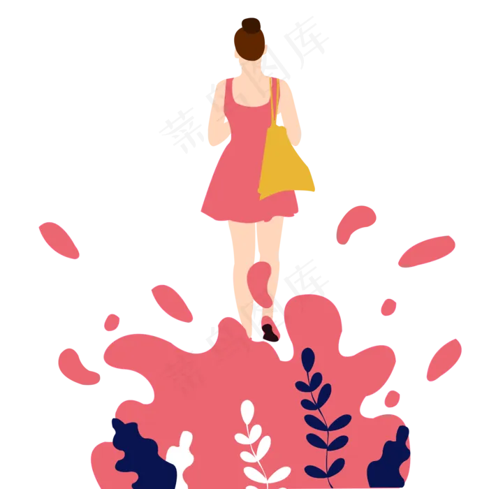 三八妇女节从鲜花丛走出的女人,免抠元素(2000*2000px 72 dpi )ai矢量模版下载