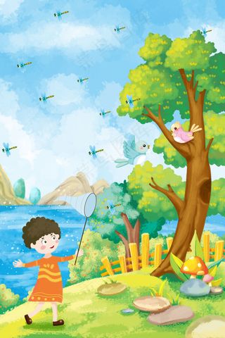 小暑节气绿色捕蜻蜓