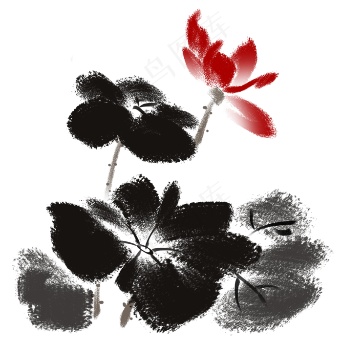 手绘水墨荷花茶壶(2000X2000(DPI:300))psd模版下载
