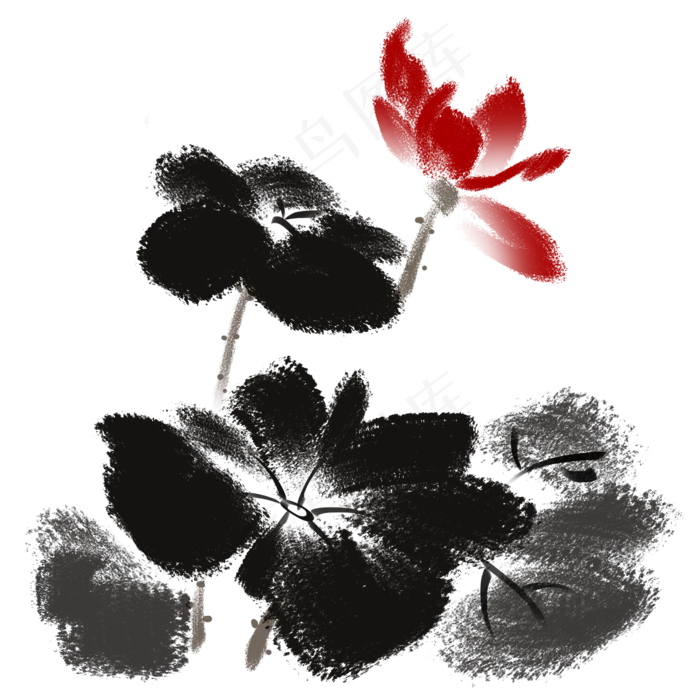 手绘水墨荷花茶壶(2000X2000(DPI:300))psd模版下载