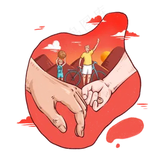 父亲节感恩手牵手红色夕阳