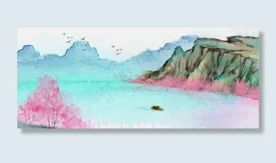 花漫江岸水墨风景山水 花漫江岸水墨风景山水