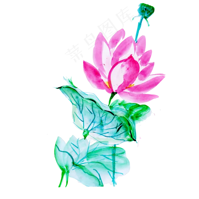 中国风荷花水彩风格ai矢量模版下载