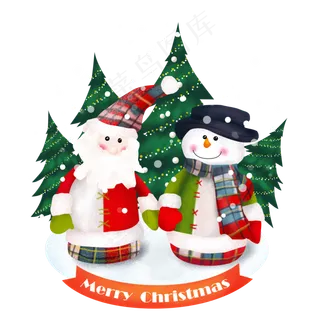 手绘圣诞老人和雪人,免抠元素