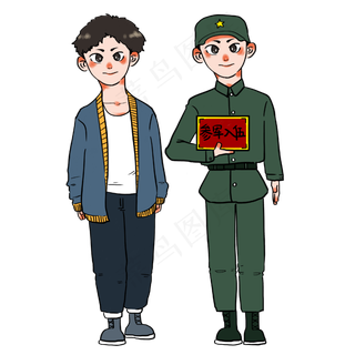 红色八一建军节男孩参军入伍前后