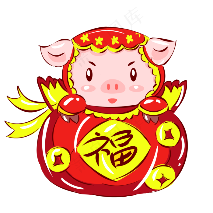 2019猪年新年红红火火手绘卡通吉�,免抠元素(2000*2000px 300 dpi )ai矢量模版下载