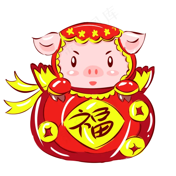 2019猪年新年红红火火手绘卡通吉�,免抠元素(2000*2000px 300 dpi )ai矢量模版下载